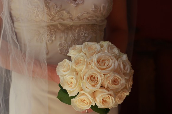 My 'gold standard' hand-wired bouquet with cream roses at the peak of their perfection